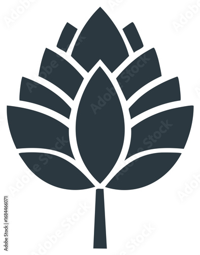Minimalist stylized hop cone flower bud botanical graphic symbol vector illustration dark grey