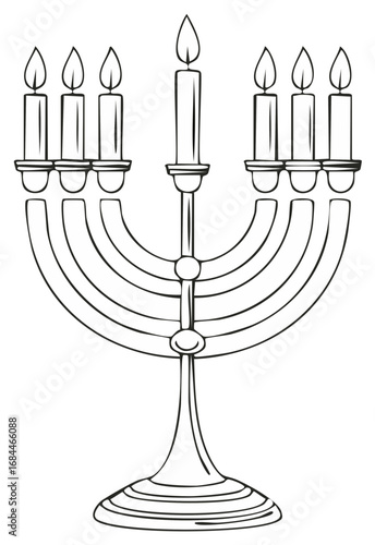 Menorah with Candles Illustration Black and White Religious Symbol