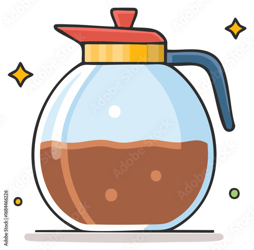 Coffee pot icon illustration. Glass carafe full of brewed coffee, isolated on white.