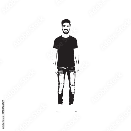 Handsome Man Black and White Illustration Vector Image Male Portrait Fashion Sketch Line Art Design