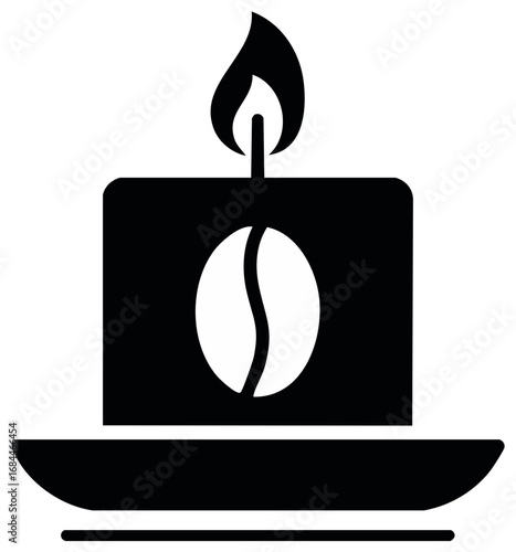 Black Silhouette Icon of a Coffee Scented Candle Burning with a Flame on a Dish
