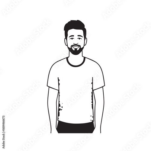 Handsome Man Black and White Illustration Vector Image Male Portrait Fashion Sketch Line Art Design