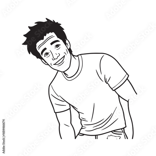 Handsome Man Black and White Illustration Vector Image Male Portrait Fashion Sketch Line Art Design