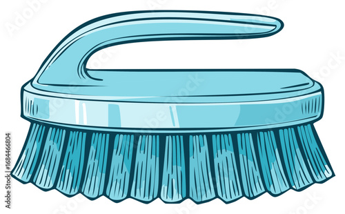 Light Blue Scrubbing Brush Cartoon Illustration for Cleaning Home or Scrubbing Surfaces, Essential Tool for Home Hygiene