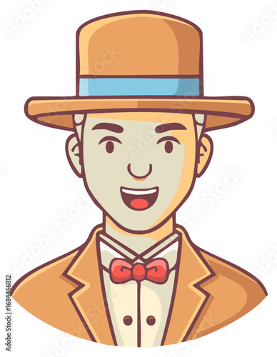 Happy gentleman wearing a vintage style fedora hat and elegant bow tie vector illustration