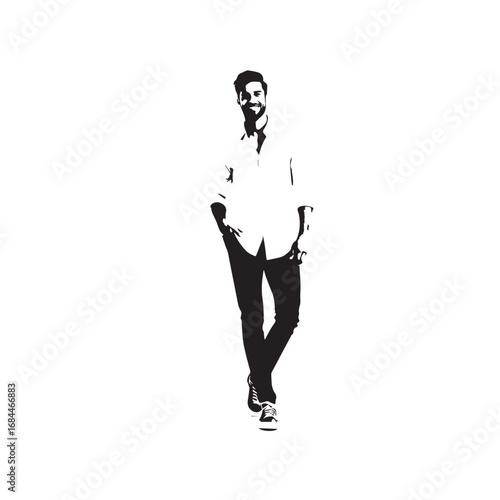 Handsome Man Black and White Illustration Vector Image Male Portrait Fashion Sketch Line Art Design