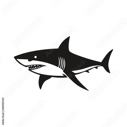 Shark Animal Vector Logo in Minimalist Black and White, Simple Design Ideal for Wildlife Branding and Nature Illustration
