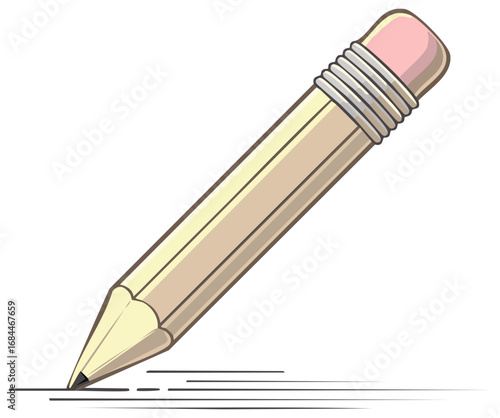 Cartoon pencil drawing horizontal lines - writing tool, eraser, illustration