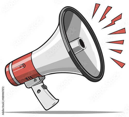 Red and White Megaphone Broadcasting Loud Sound Waves for Urgent Communication