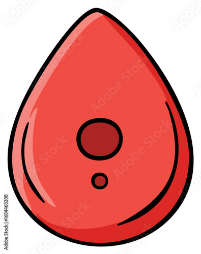 Cartoon Red Blood Drop with Internal Circles and Glossy Finish