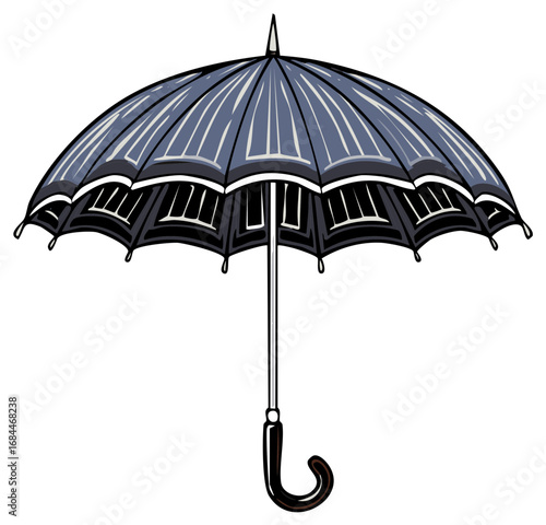 Elegant Dark Gray Umbrella with Classic Curved Handle Detailed Illustration