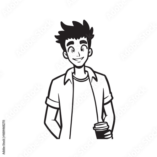 Handsome Man Black and White Illustration Vector Image Male Portrait Fashion Sketch Line Art Design