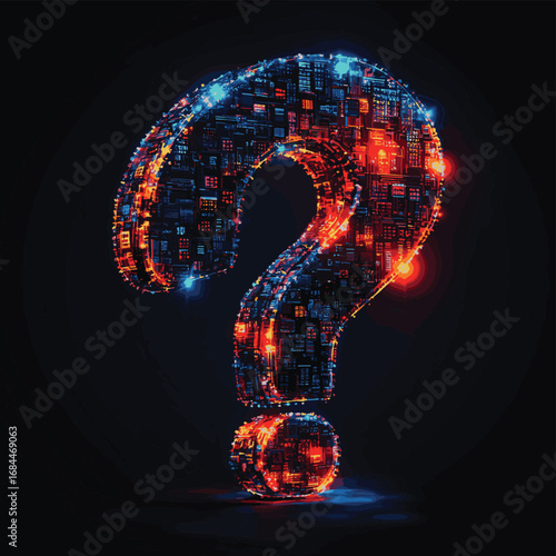 Digital question mark and glowing coins for financial uncertainty and economic decision concepts , vector style simple color