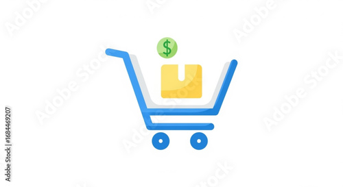Online shopping cart with box and dollar sign for e commerce retail business concept vector illustration