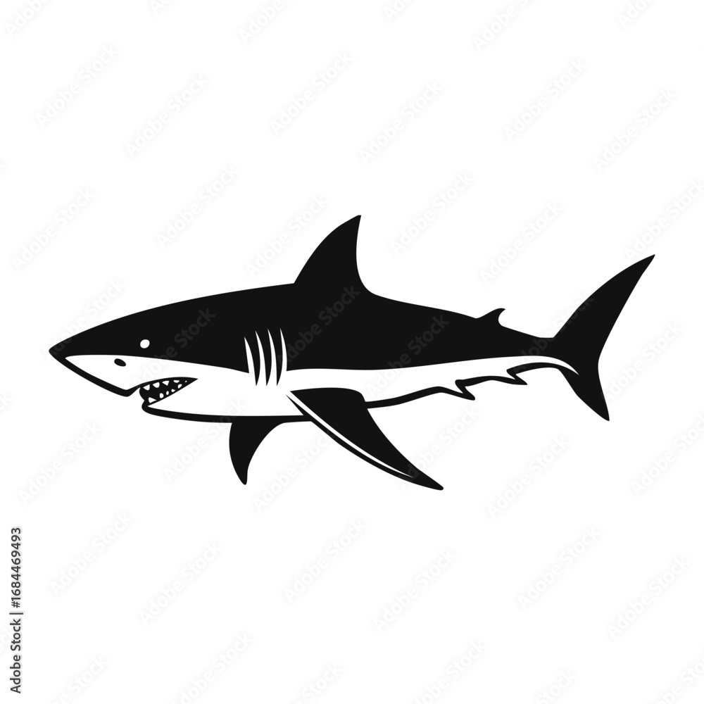 Obraz premium Shark Fish Animal Vector Logo in Black and White, Minimalist and Simple Design, Perfect for Wildlife Branding, Nature Illustration, and Unique Animal Identity 