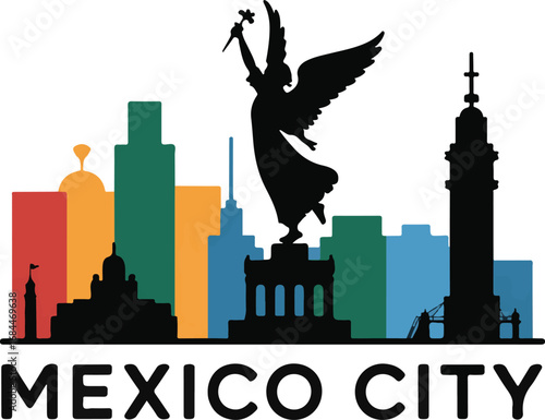 Dynamic Mexico City skyline showcases iconic Angel of Independence and colorful modern buildings