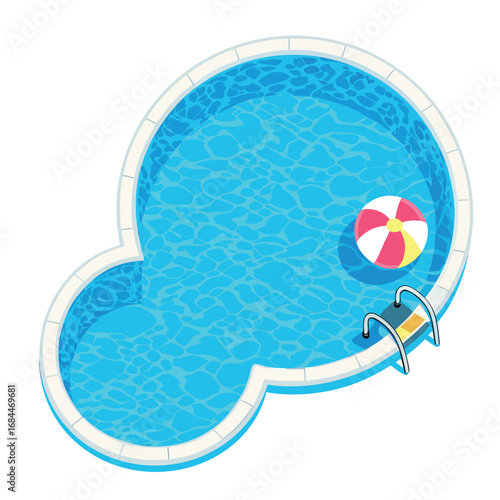 Swimming pool with colorful ball and ladder water blue