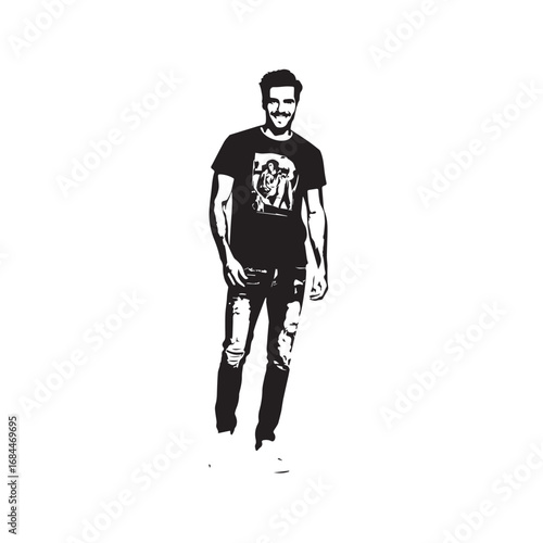 Handsome Man Black and White Illustration Vector Image Male Portrait Fashion Sketch Line Art Design