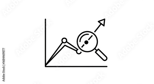Growth chart analysis with magnifying glass for business success and market trends visualization concept