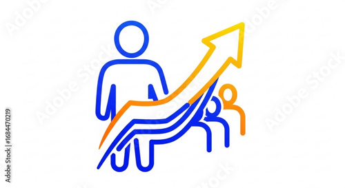 Business growth chart showing team success and career development with upward trending arrow graph symbol