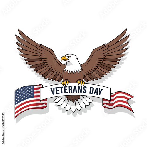 Patriotic avian emblem celebrating veterans with american flag and unfurled banner honoring service