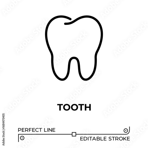 Vector line icon related to tooth. Perfect Line. Editable Stroke.