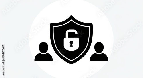 Cybersecurity privacy protection unlock access secure data network safety shield people icon vector graphic