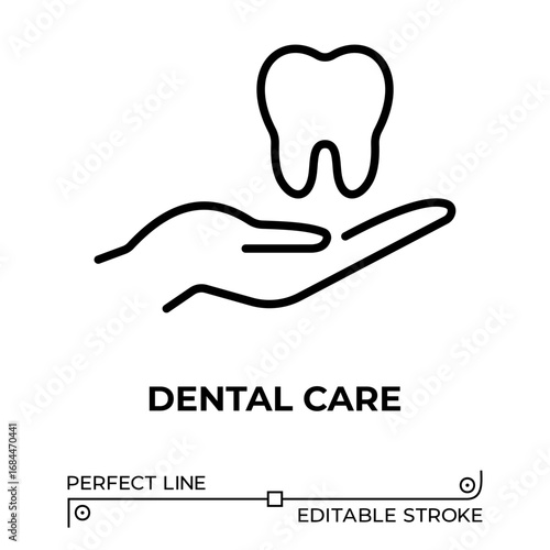 Vector line icon related to dental care. Perfect Line. Editable Stroke.