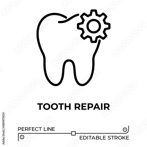 Vector line icon related to tooth repair. Perfect Line. Editable Stroke.