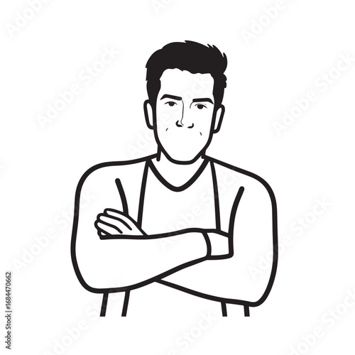 Handsome Man Black and White Illustration Vector Image Male Portrait Fashion Sketch Line Art Design