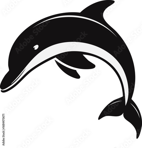Dolphin Animal Vector Logo in Minimalist Black and White, Simple Design Ideal for Wildlife Branding and Nature Illustration
