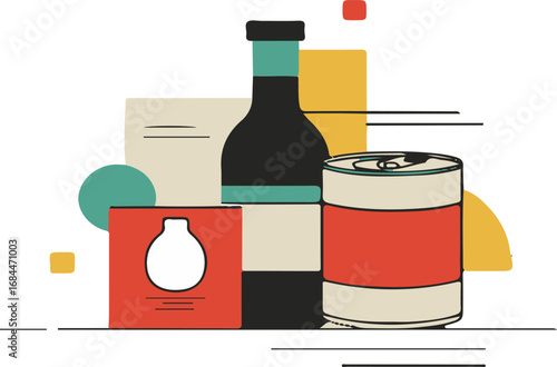 Minimalist Geometric Grocery Still Life Food and Drink Illustration