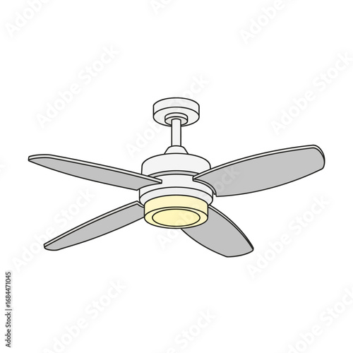 Modern ceiling fan illustration with light fixture illuminating design with symmetrical design