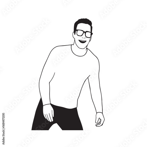 Handsome Man Black and White Illustration Vector Image Male Portrait Fashion Sketch Line Art Design