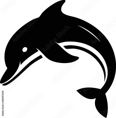 Dolphin Fish Animal Vector Logo in Black and White, Minimalist and Simple Design, Perfect for Wildlife Branding, Nature Illustration, and Unique Animal Identity
