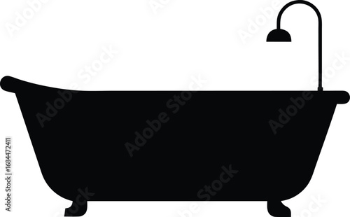 Bathtub icon vector, bathroom tub silhouette vector, Vintage bathtub vector silhouette illustration 