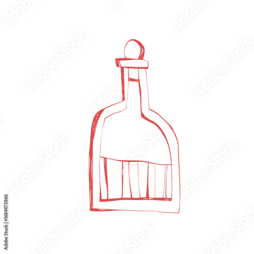 Hand drawn doodle sketch tall vintage potion bottle with cork stopper witchcraft halloween alchemy and spooky design element