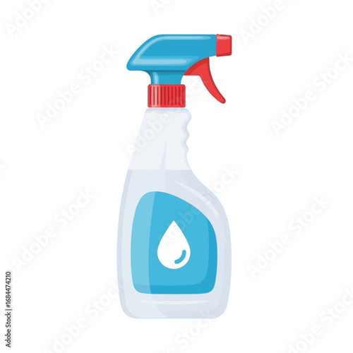 Vector illustration of a spray bottle for cleaning products with blue and red accents for sanitation