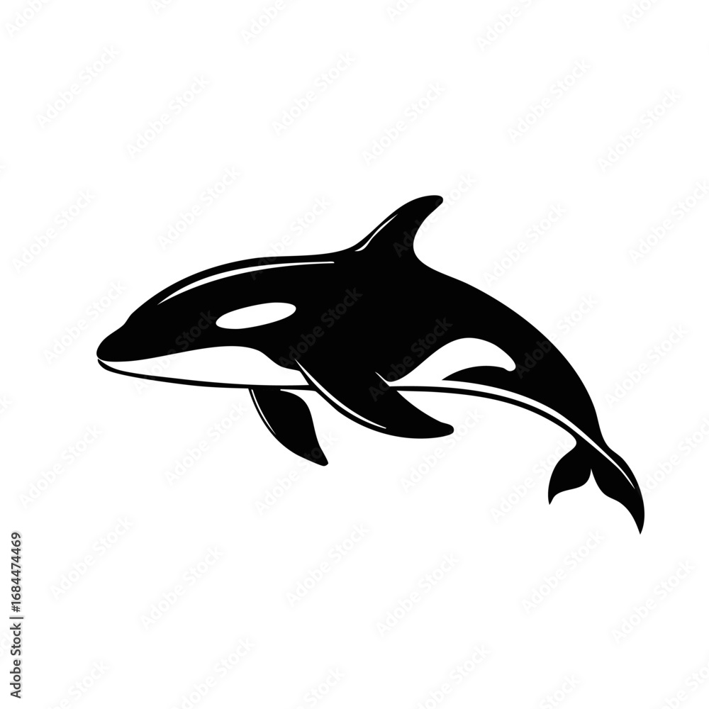Fototapeta premium Orca Whale Animal Vector Logo in Black and White, Minimalist and Simple Design, Perfect for Wildlife Branding, Nature Illustration, and Unique Animal Identity 
