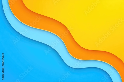 Abstract wavy layers of blue, orange, and yellow