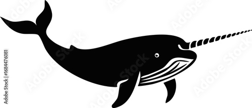 Narwhal Animal Vector Logo in Minimalist Black and White, Simple Design Ideal for Wildlife Branding and Nature Illustration
