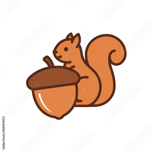 Smiling Squirrel with Acorn Flat Vector Illustration