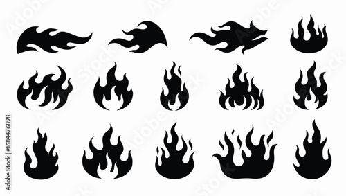Collection of Black Fire Flame Icons.