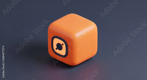 Orange cube with camera lens icon for photography studio and creative media brand identity and logo design