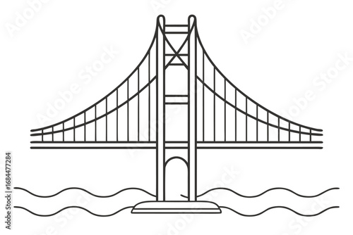 Golden Gate Bridge Outline Illustration Over Water Waves san francisco california