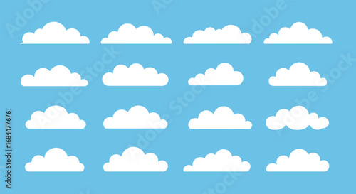 Collection of Diverse White Clouds on Blue Sky.