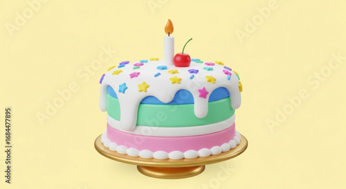 Celebrate birthday cake with candle and cherry topper sweet dessert party celebration bakery confectionery
