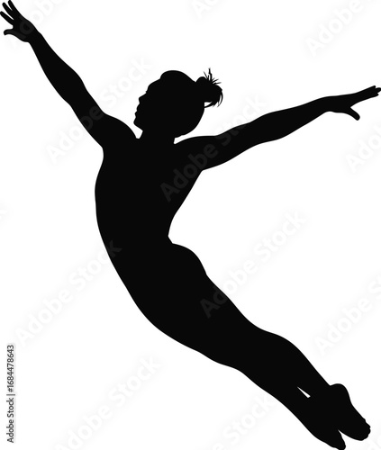 Gymnast performing aerial move silhouette black