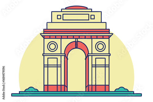 India Gate Monument Landmark Architecture Stylized Flat Design Delhi