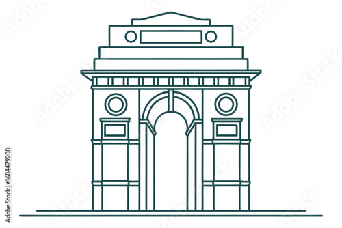 India Gate Monument Outline Illustration Green Lines delhi architecture